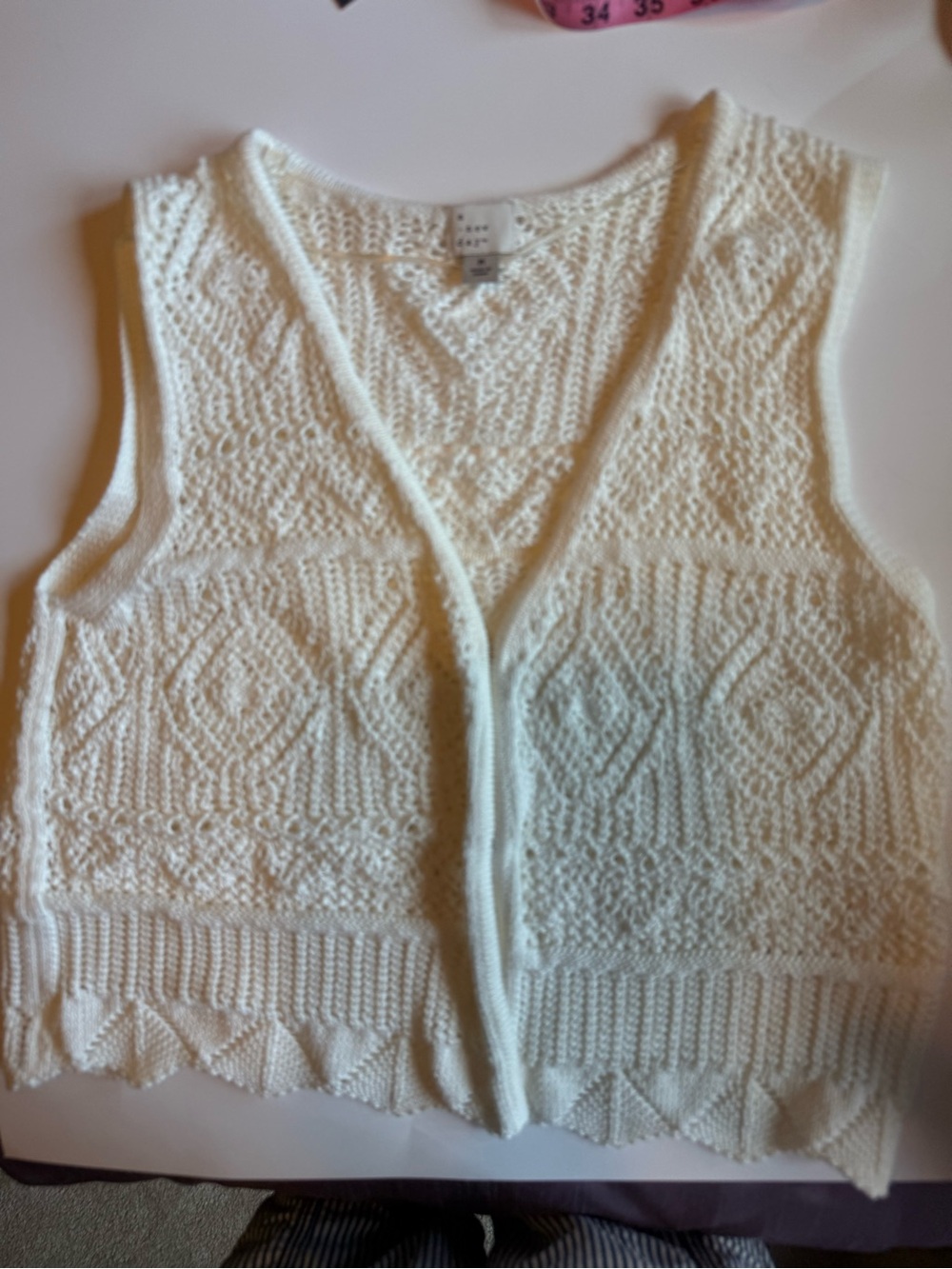 A New Day Cream Open Knit Sweater Vest – Size Medium 🧶🤍 - Picture 3 of 11